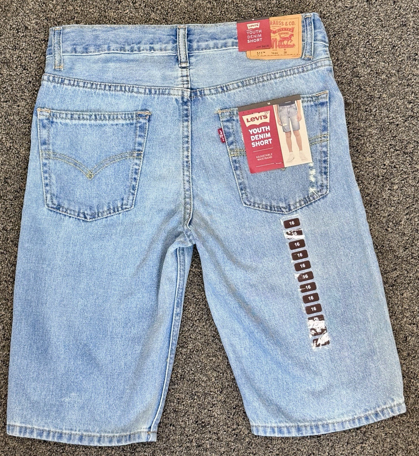 NEW! Boys Levi’s 511 Slim Denim Shorts Size 16 Reg. – Distressed – 10” Inseam