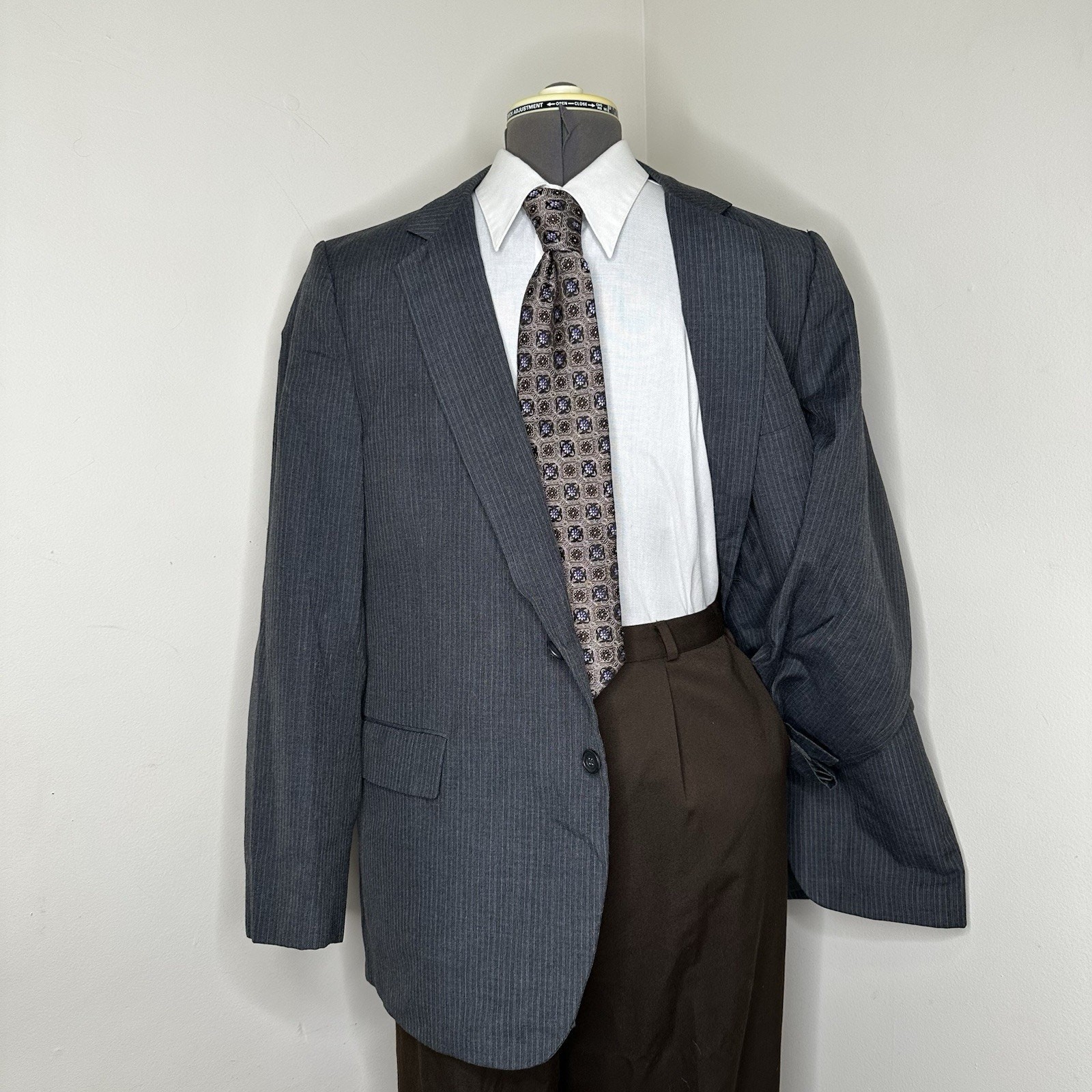 Mens 44R Blazer Gray Striped Wool 2XL 48″ Sport Coat Suit Jacket Jordache