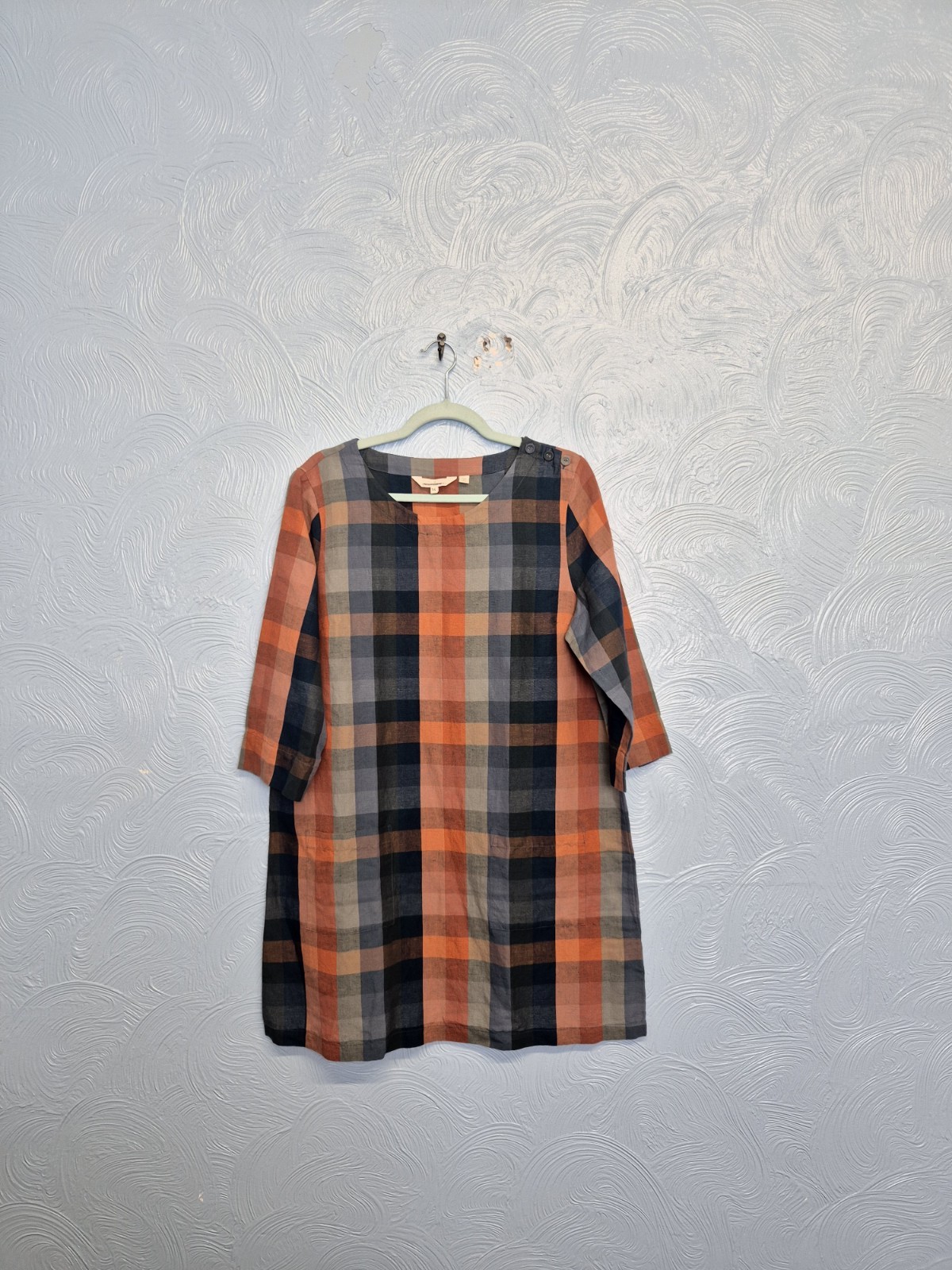 Seasalt Tunic Size 14 Check Pattern Linen Blend Glowing Skies Dress Orange Navy