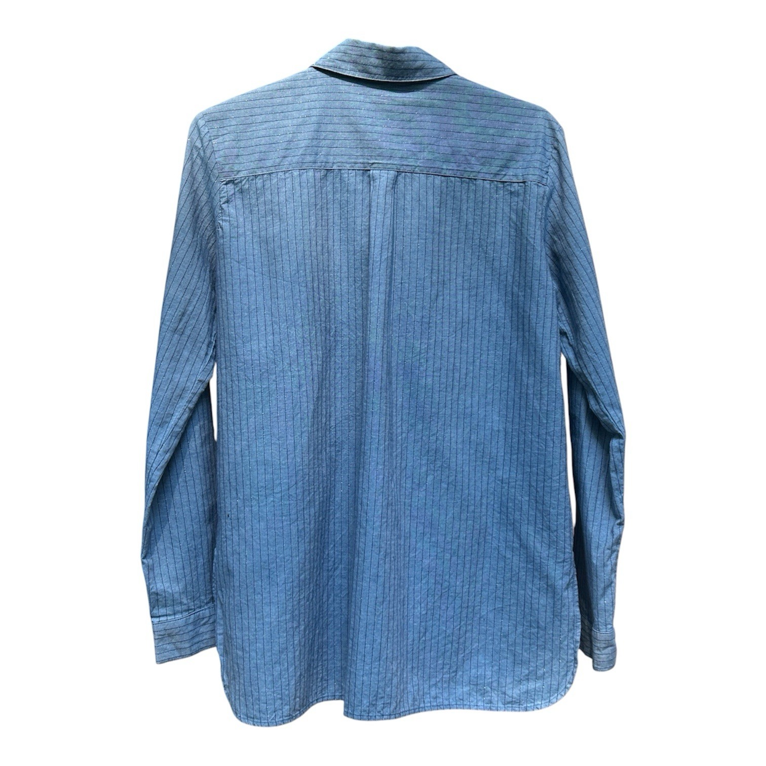 See By Chloe Light Blue Denim Metallic Pinstripe Button-Up Shirt