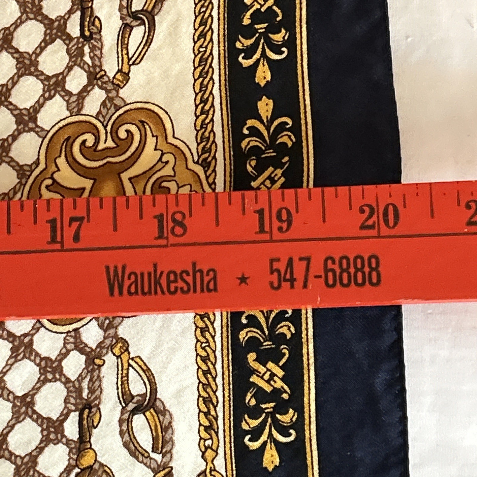 Scarf 100% Silk Gold Navy Blue And Beige Equestrian Scarf 20 Inches By 20 Inches