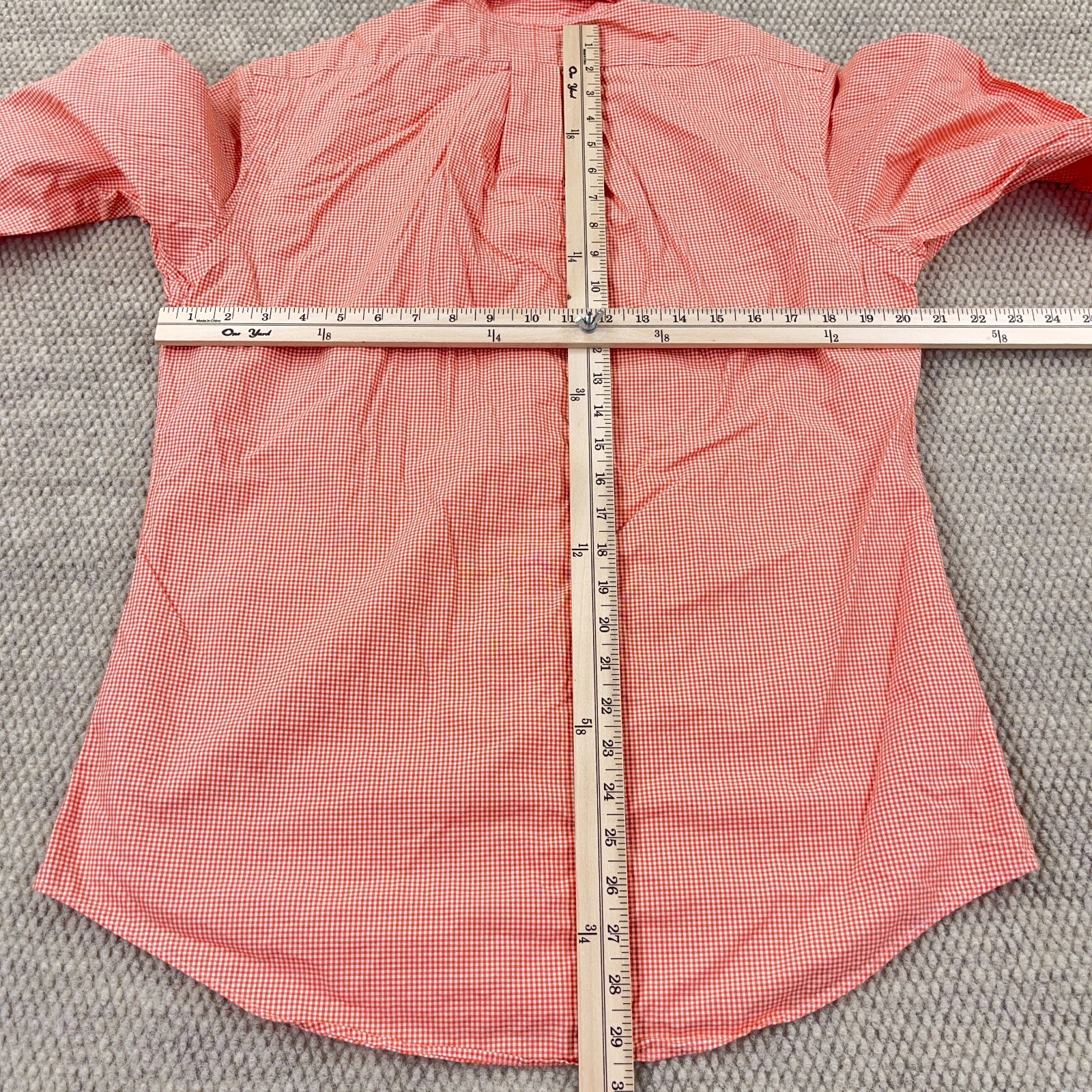 Ralph Lauren Shirt Men Medium Orange Button Up Custom Fit Gingham Poplin Dress