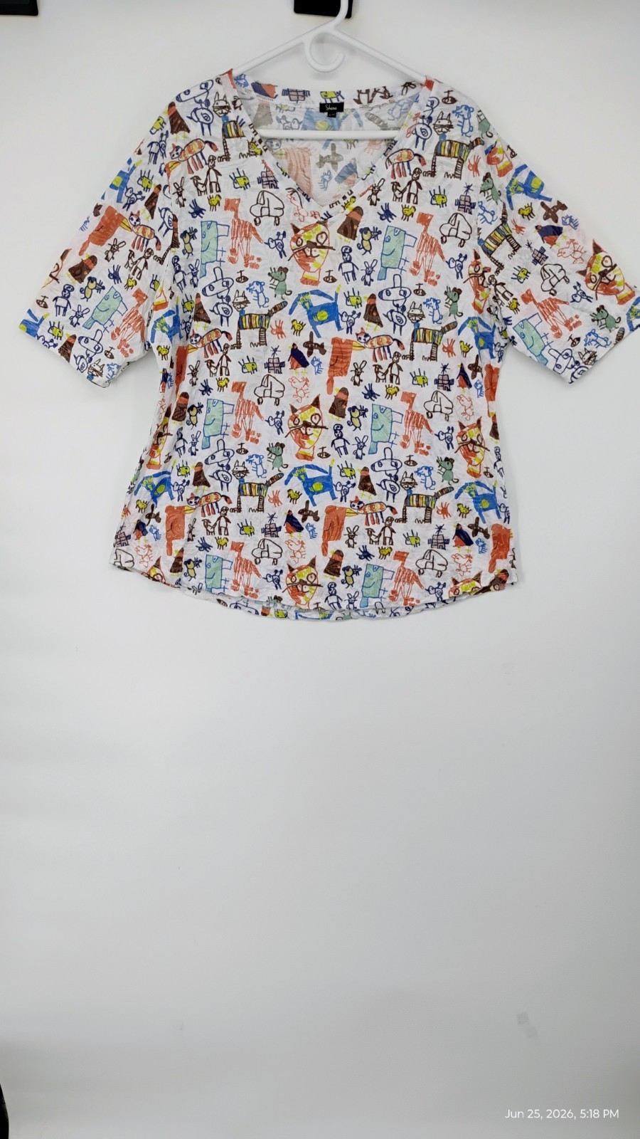 NEW Shana Cats Print Colorful Art Tunic Top V-Neck 3/4 Sleeve Size XL