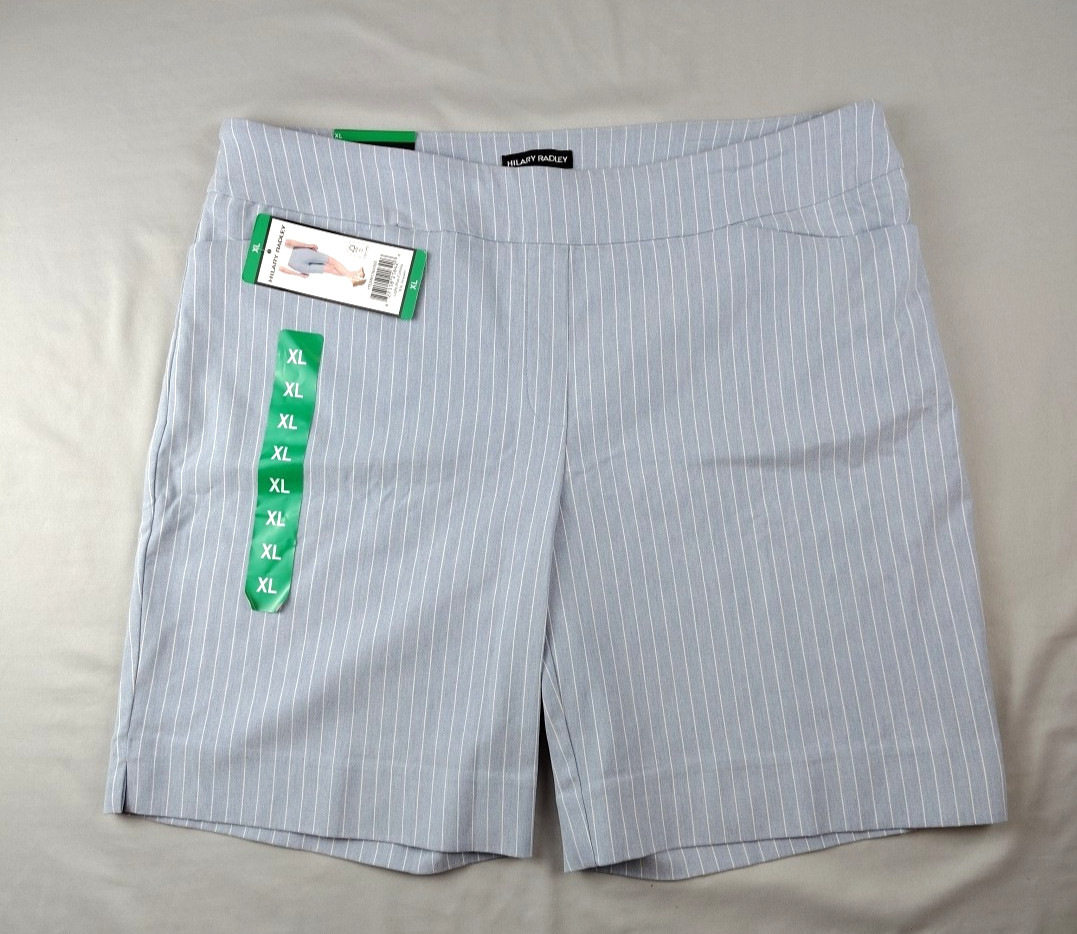 NWT Hilary Radley Bermuda Shorts Womens XL Mid Rise Blue Pinstriped Pockets