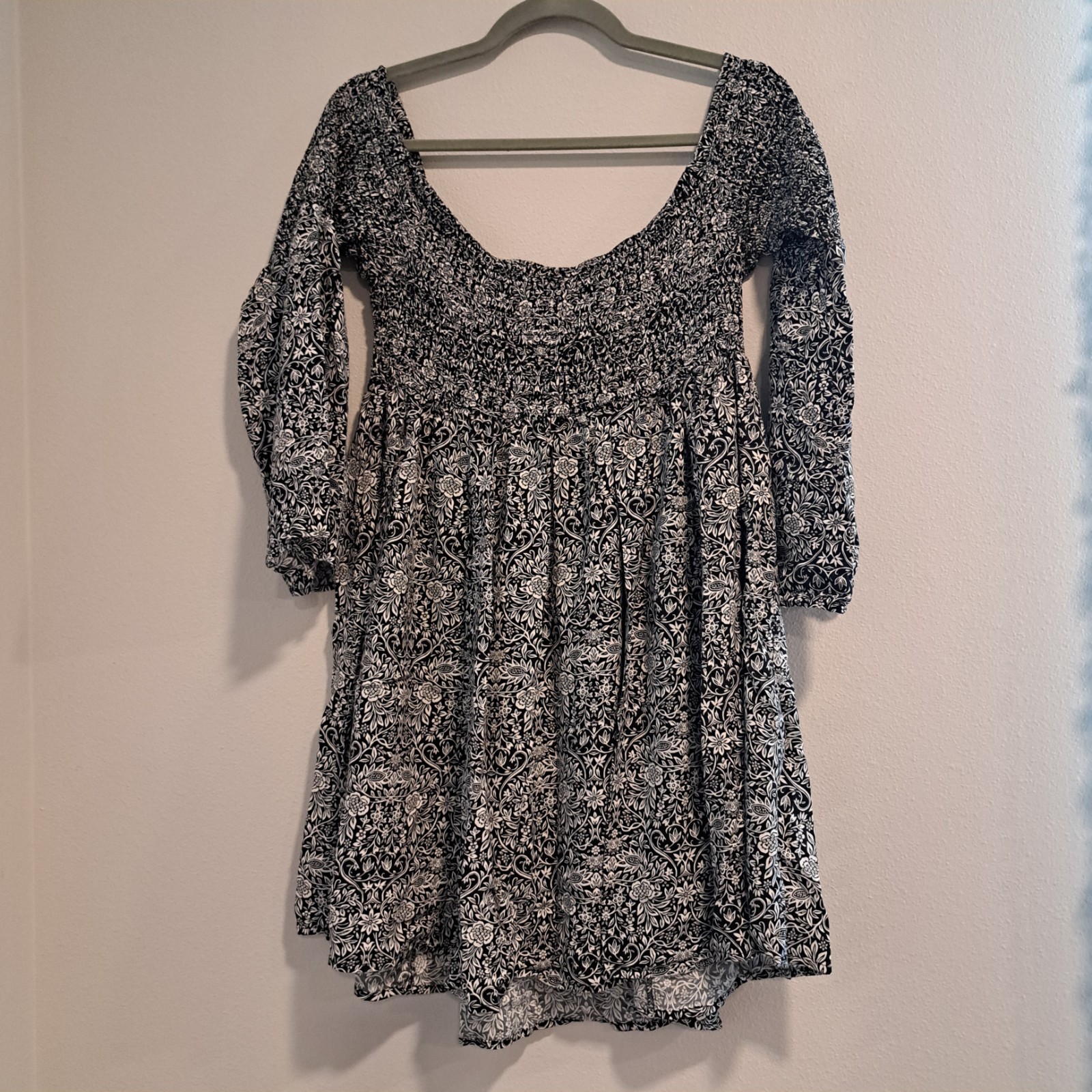 Torrid Plus Size Smocked Off The Shoulder Mini Dress 1X Black Boho Bell Sleeves