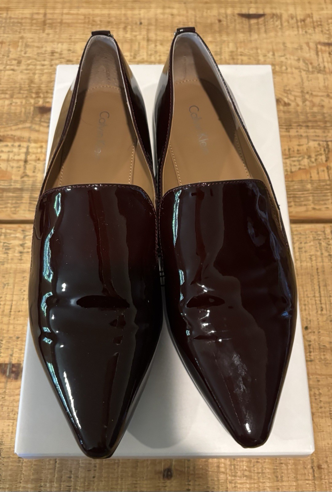 Calvin Klein Women’s Oxblood Patent Leather Pointed Toe Loafer Flats 8.5 M