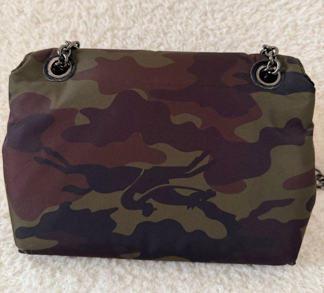 Longchamp Camouflage Nylon Chain Shoulder Bag Crossbody Green Black W 8.7in