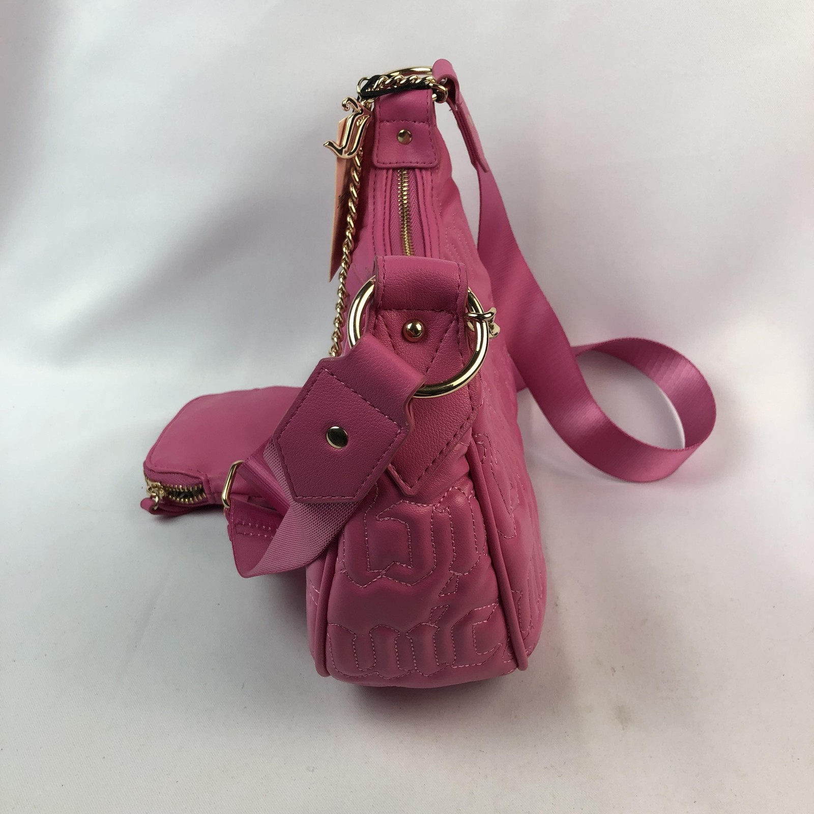 Juicy Couture Crossbody Bag Womens Medium Pink Juicy Puff Half Moon Chain Pouch