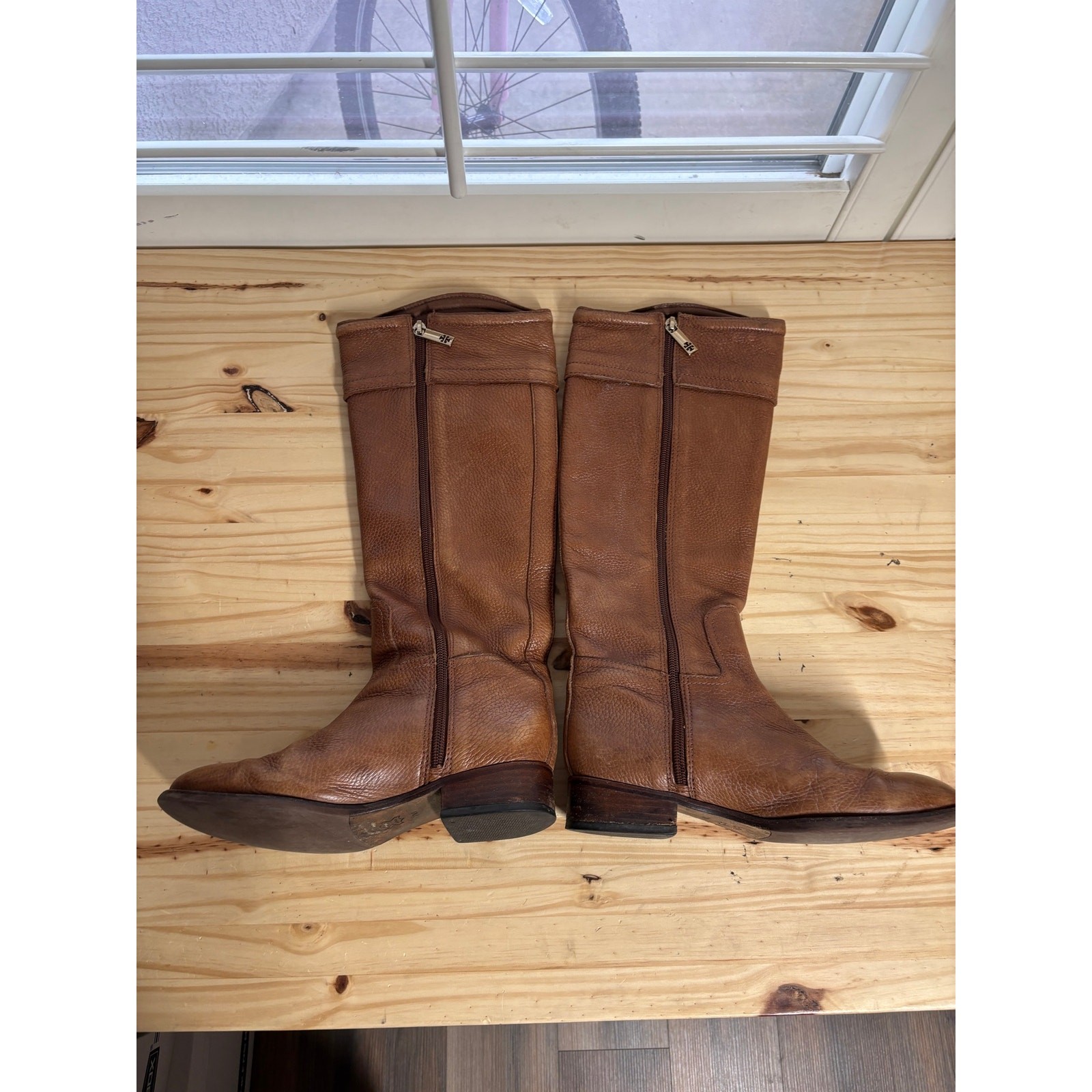 Tory Burch Size 7 Selma Riding Boots Brown Leather Knee High Zip Almond Toe