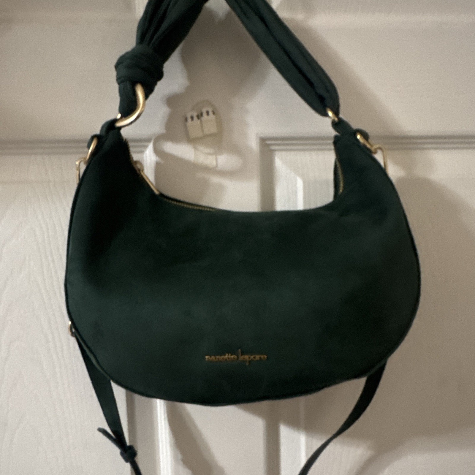 Nanette Lepore Green Medium Crescent Shoulder Bag Zip Gold Chain Strap