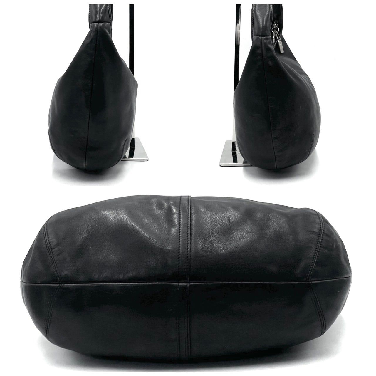 COACH Black Leather Hobo Shoulder Bag with Logo Charm Y2K Style Auth