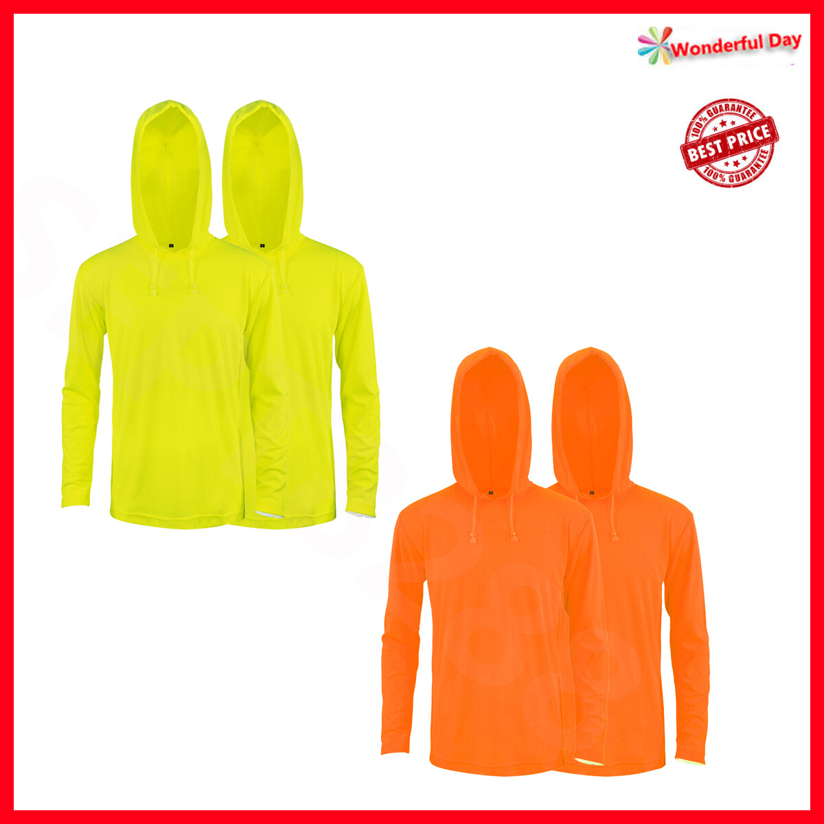 2pcs Hi Vis High Visibility T Shirt Long Sleeve Safety Work Shirts With Hood 37