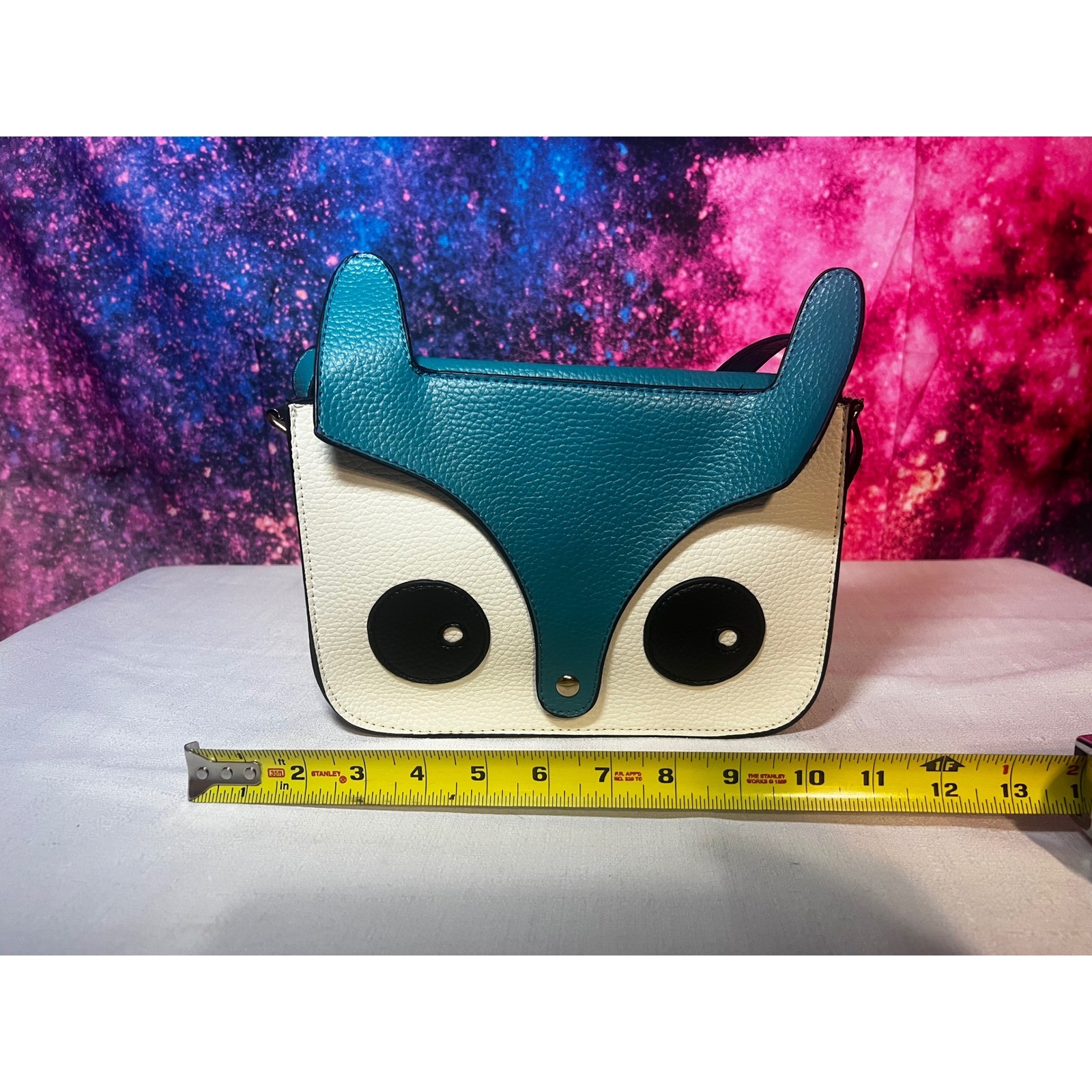 Mellow World Owl Crossbody Bag Teal Cream Pebble Vegan Leather Whimsical Purse
