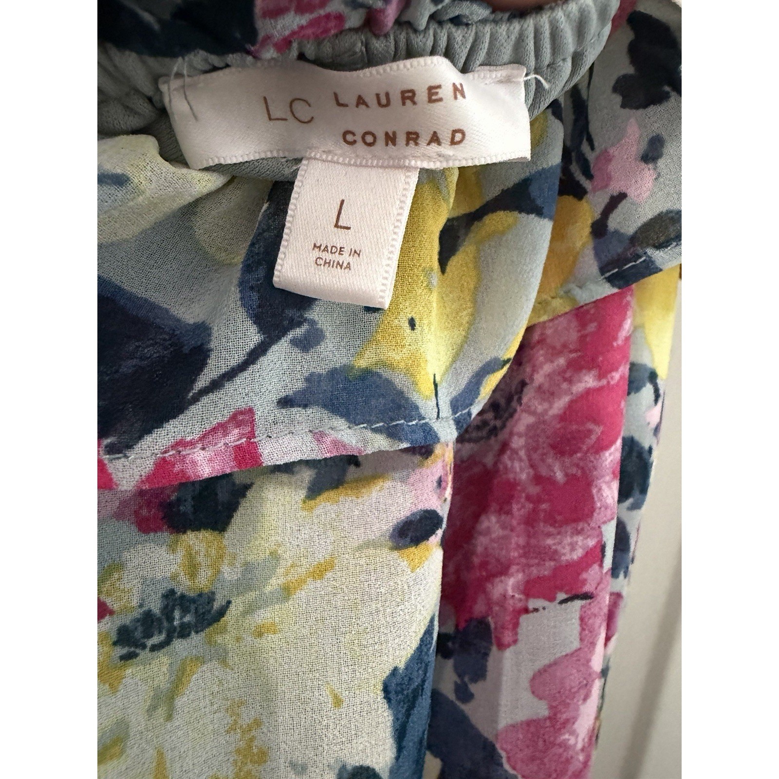 Lauren Conrad Midi Dress Large Romantic Watercolor Floral Ruffled Open Back