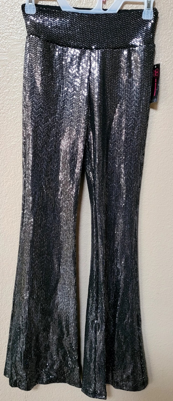 No Boundaries Sequin Flare Pants, Nobo Silver Sparkle Flare Pants, Bell Bottoms