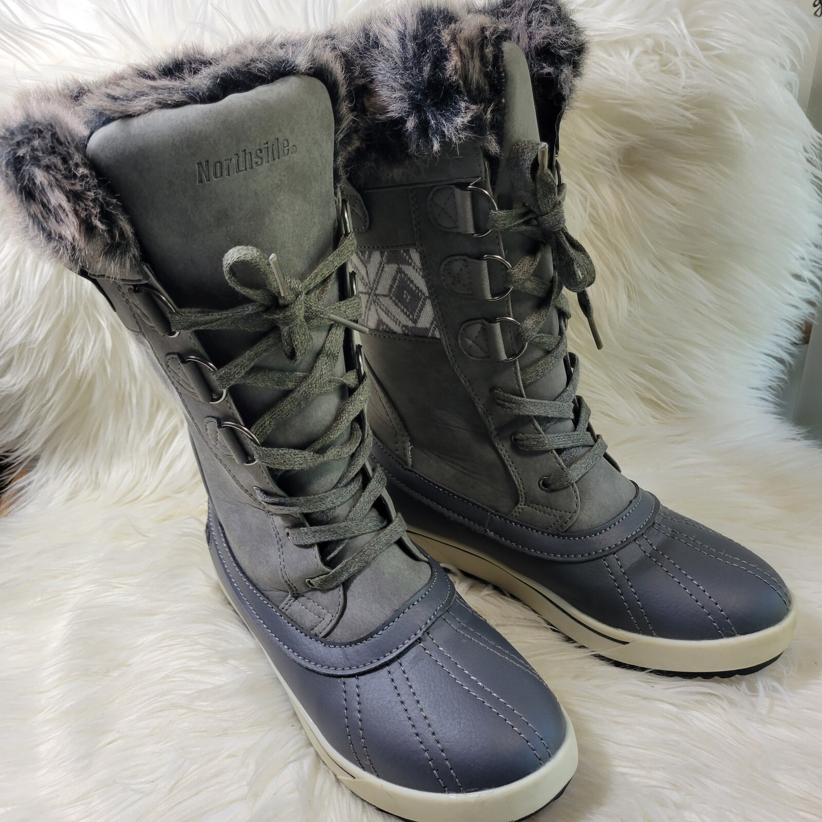 NORTHSIDE Womens Size 7 Faux Fur/Faux Leather Mid Calf Gray Boots