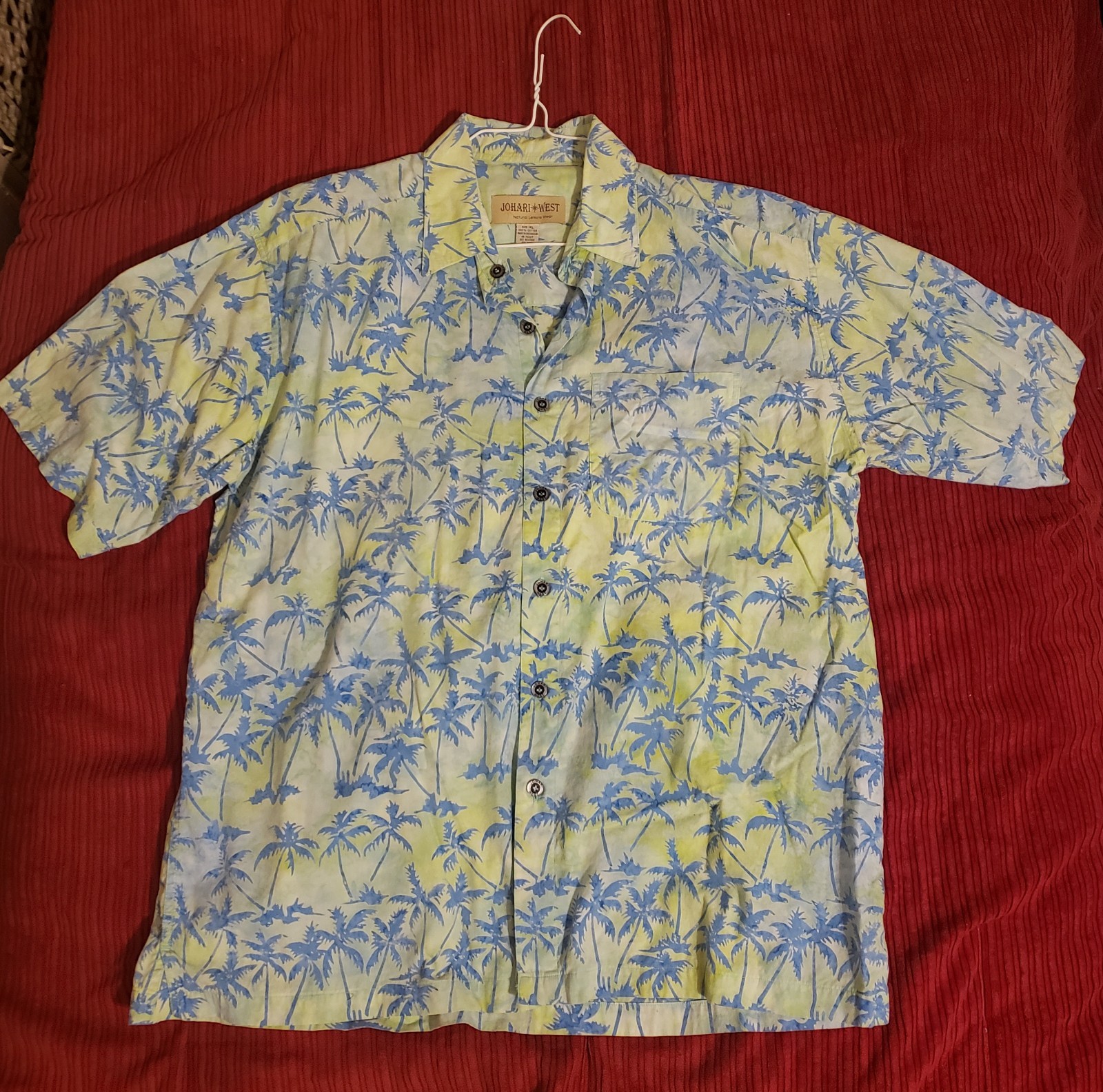Johari West Men’s 100% Cotton Button Down Hawaiian Shirt Size XL Blue/Yellow