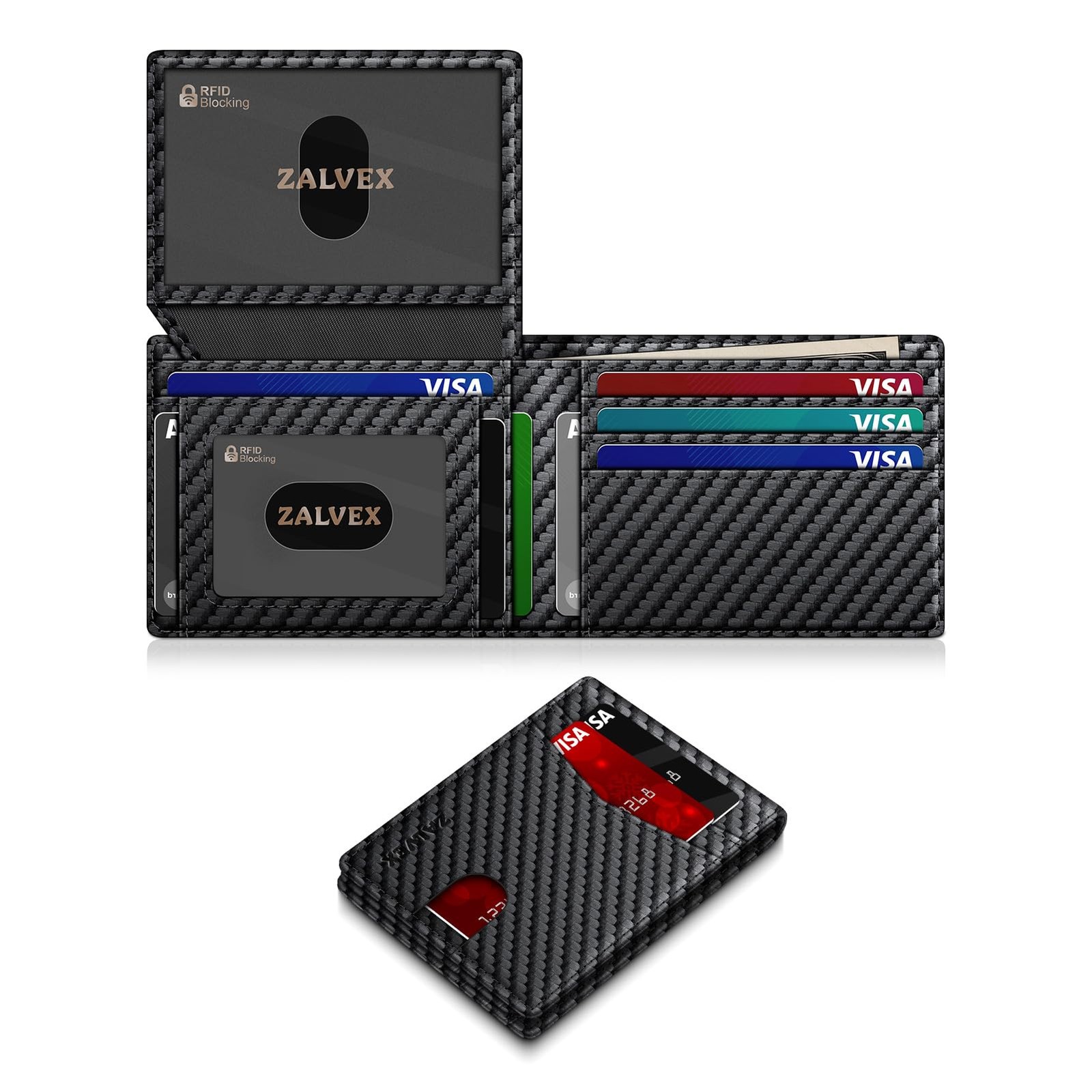 Wallet for Men Slim RFID Blocking 4.3 x 3.2 x 0.6 inches, Carbon Fiber