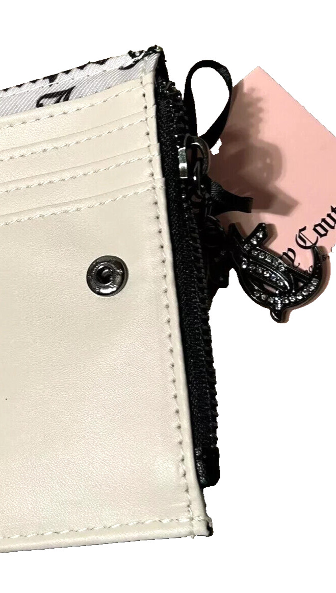 NWT Juicy Couture 2 Piece Set Bifold Wallet + Card Case Silver Tone Studded Logo