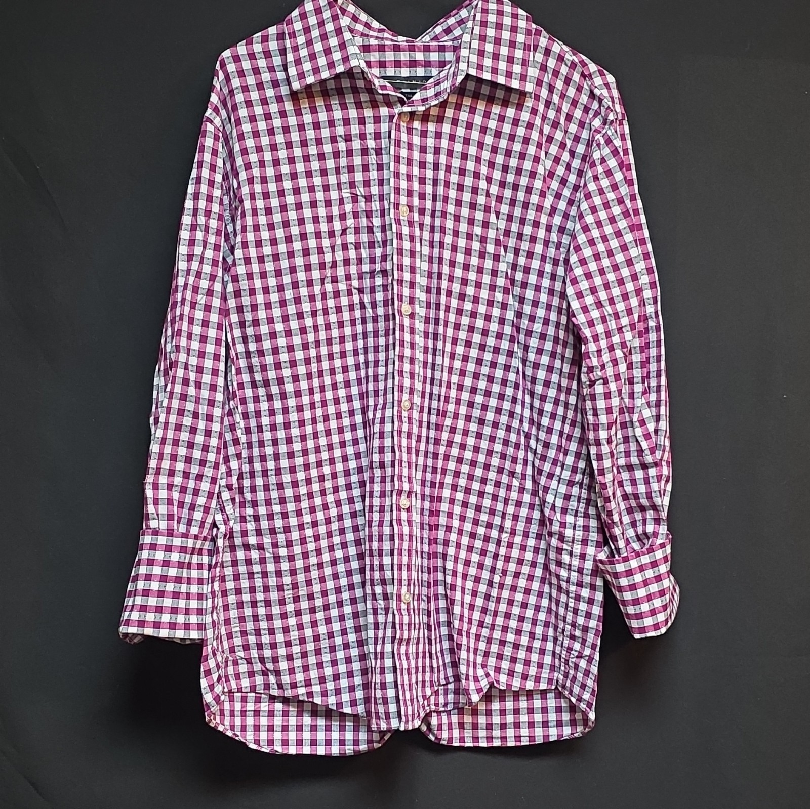 Sean John Tailored Fit 17.5 32/33 LT Cotton Check Dress Shirt Wrinkle Resistant