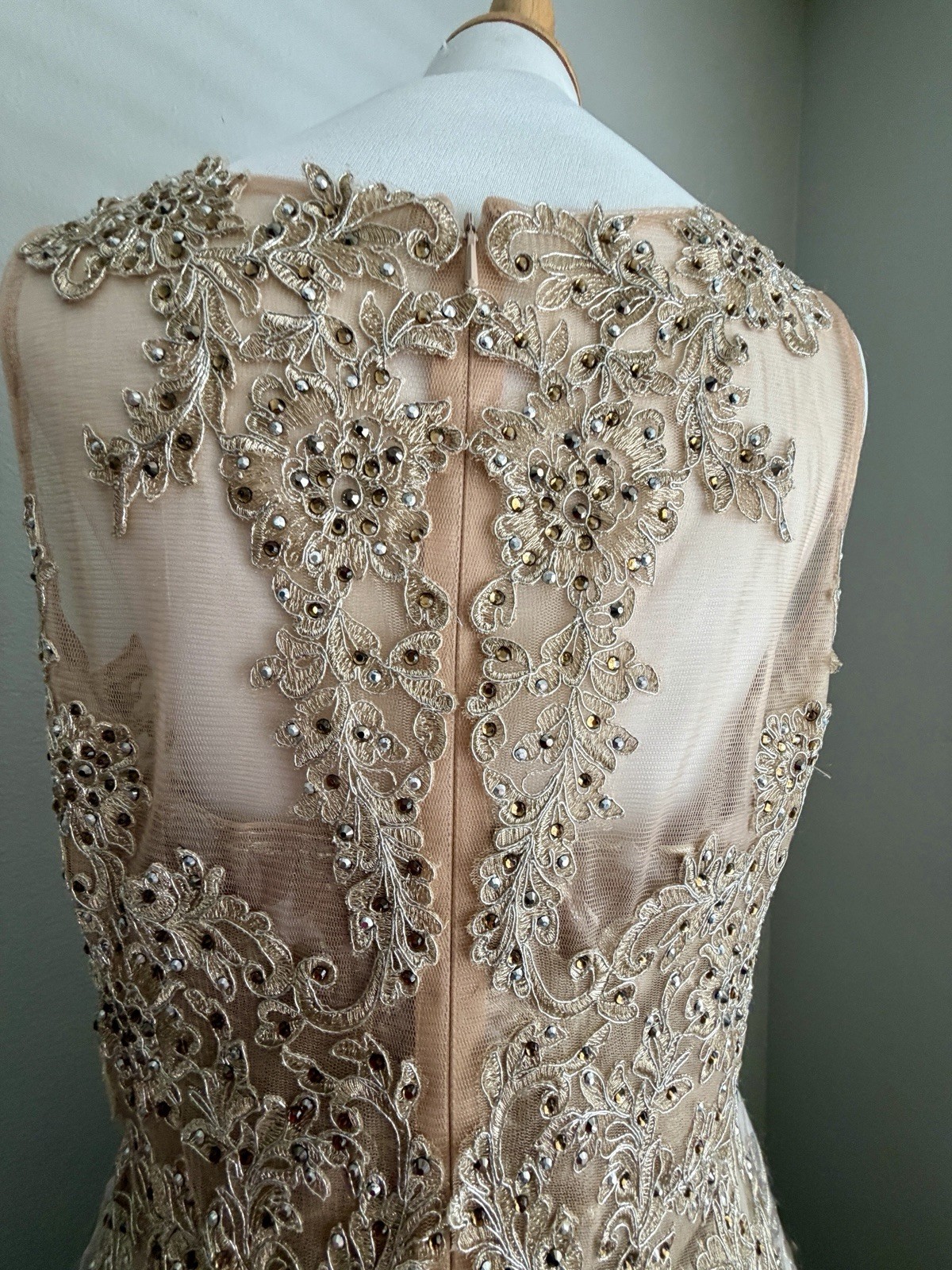 Cecilia Couture Champagne Gold Brocade Ball Gown Beaded Formal Dress 12