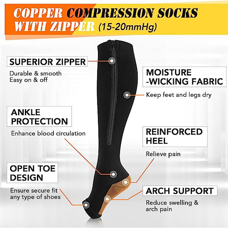 Zipper Pressure Compression Socks Pain Relief Calf Leg Foot Support Stocking US