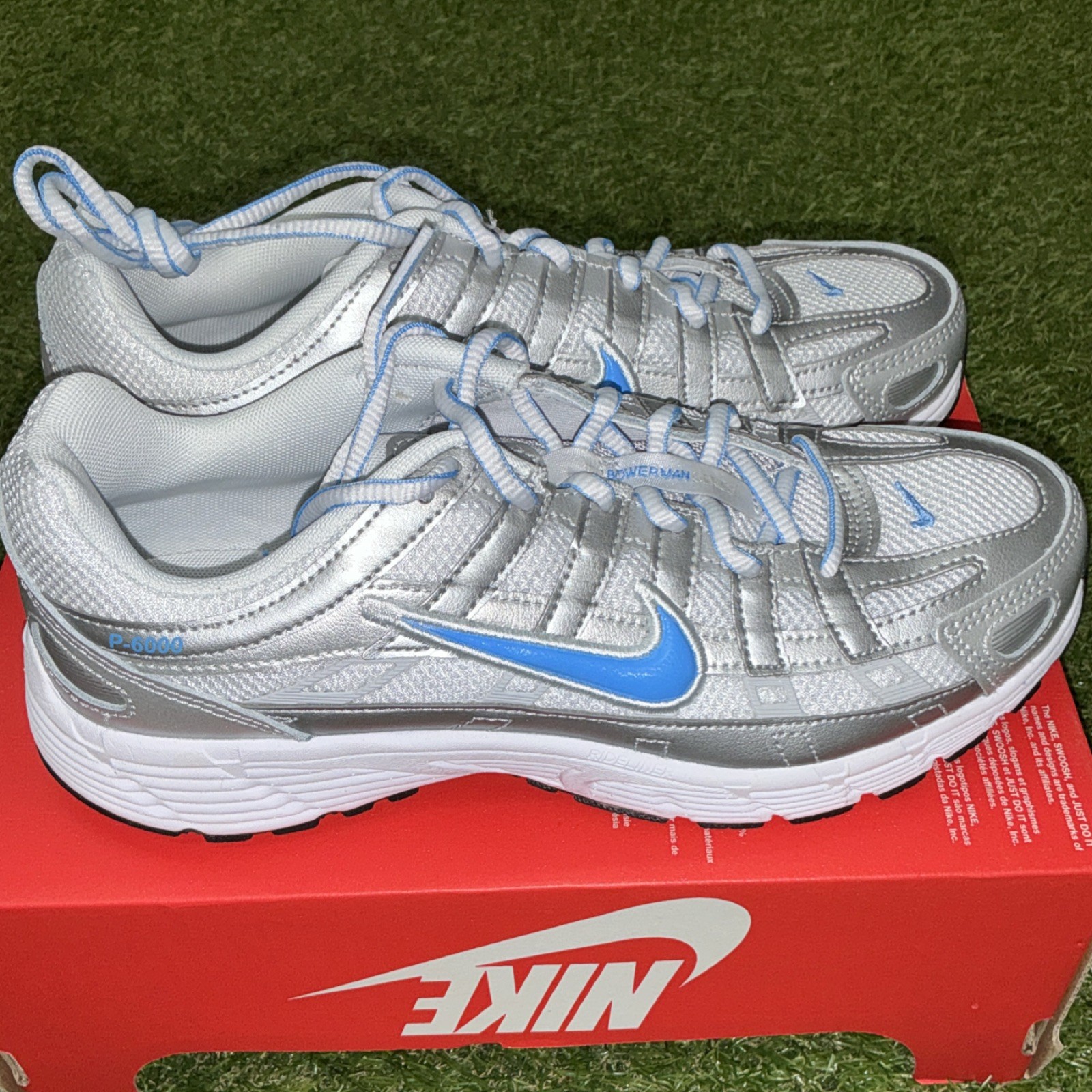 Nike P-6000 Silver Blue White Black Men’s Low Top Lace Up Sneakers Athletic