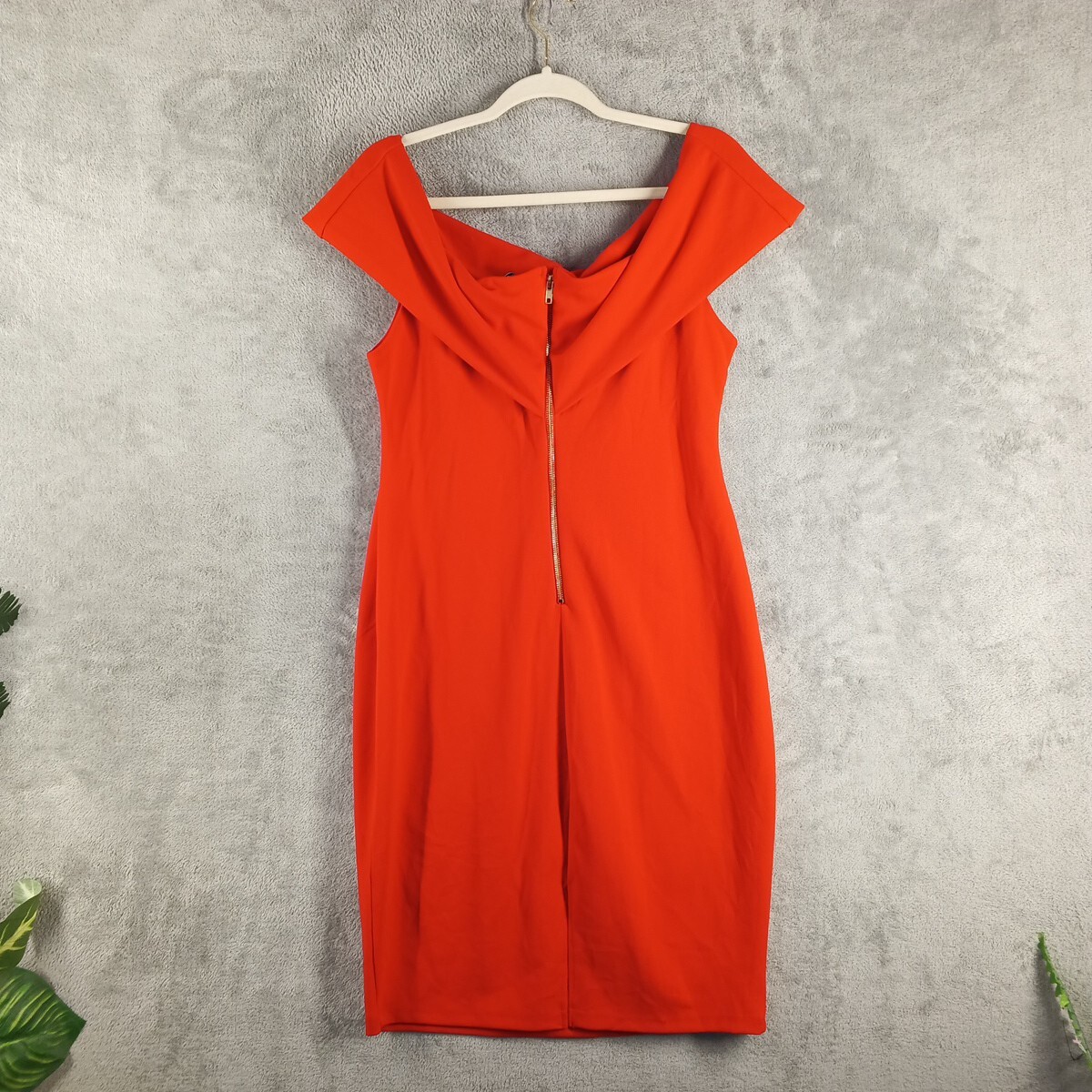 REBECCA B Sheath Red Dress Size 14 Women Off The Shoulder Knit Elegant Zip