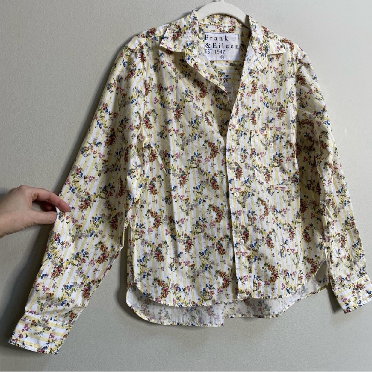 NWT Frank & Eileen Yellow Stripe Floral Button-Up Shirt