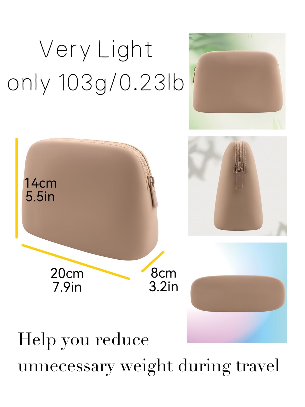 Gudahower Foldable Silicone Makeup Bag Large Capacity 20cm*14cm*8cm, coffee