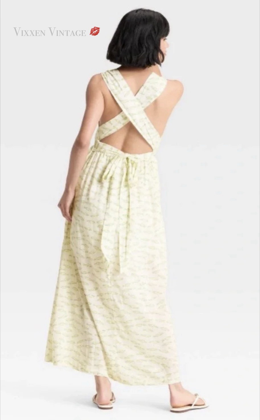 A NEW DAY SARDINE FISH PRINT HALTER ‘OPEN BACK SUNDRESS’ IN CREAM PRINT MSRP $35
