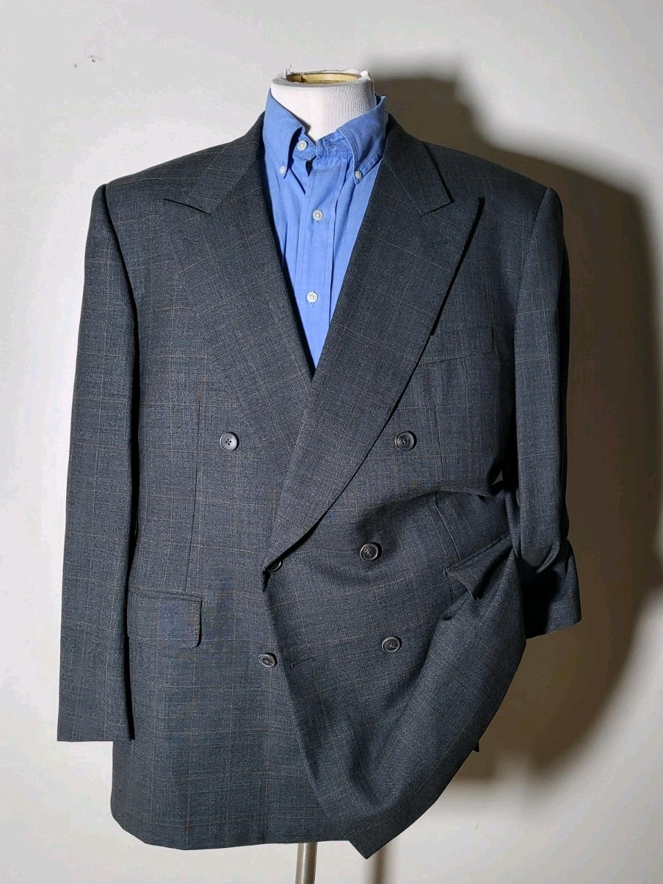 Belvest Double Breast Gray Orange Check 2pc Suit 56R 44R Jacket Blazer Pant W38
