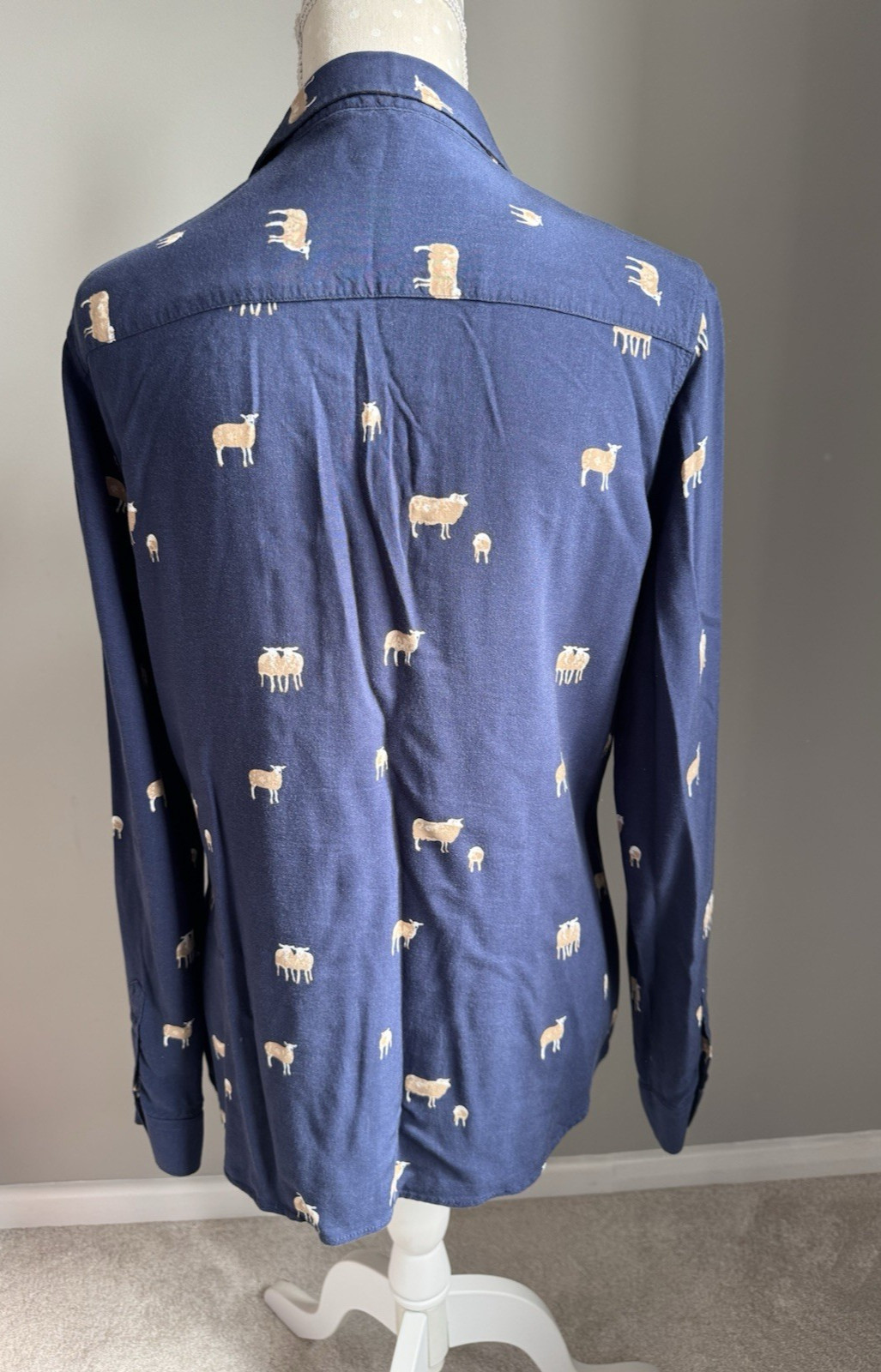 RYDALE NAVY SHEEP PATTERN LONG SLEEVE VISCOSE SHIRT/BLOUSE SIZE 14