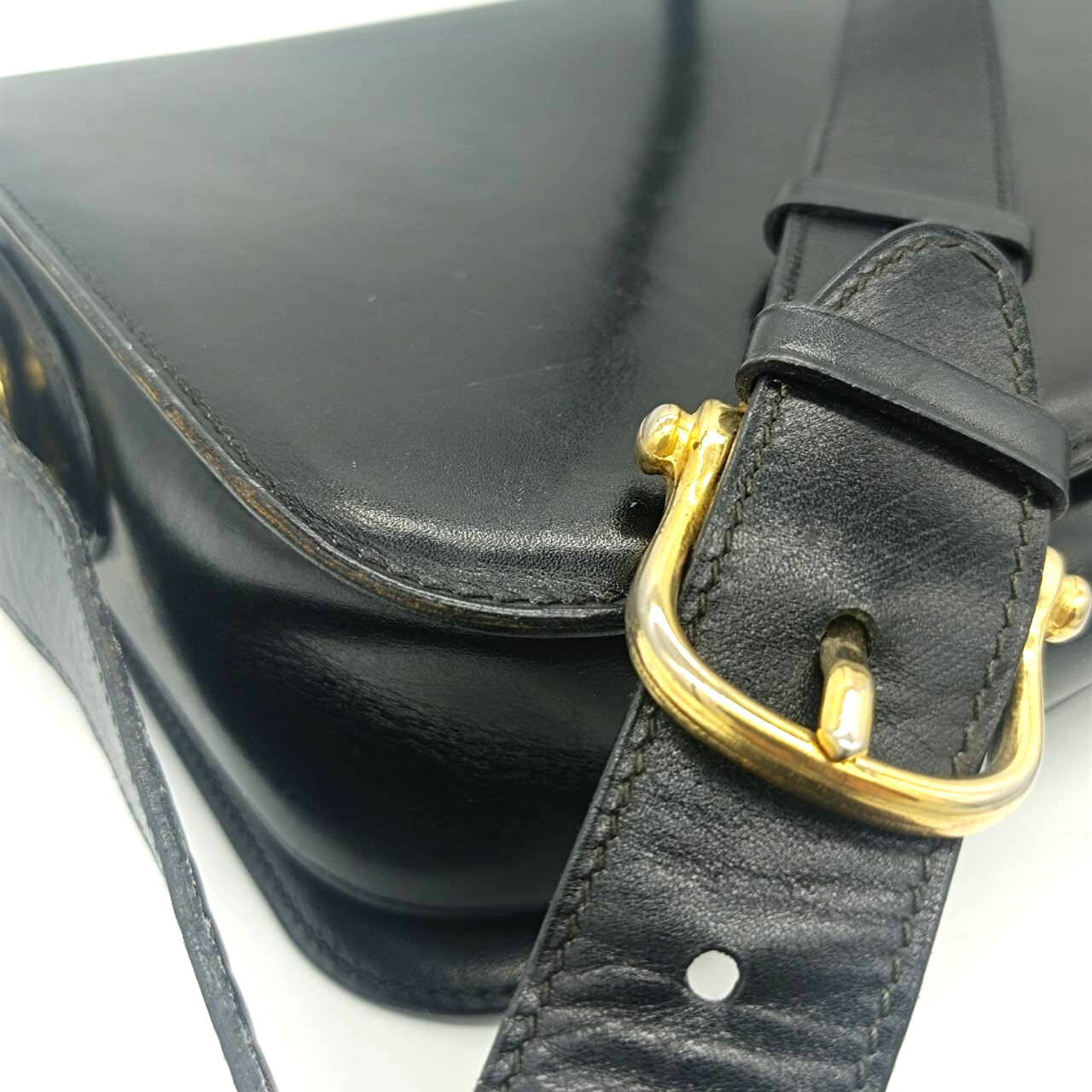 CELINE Leather Shoulder Bag Horse Carriage Gold Metal