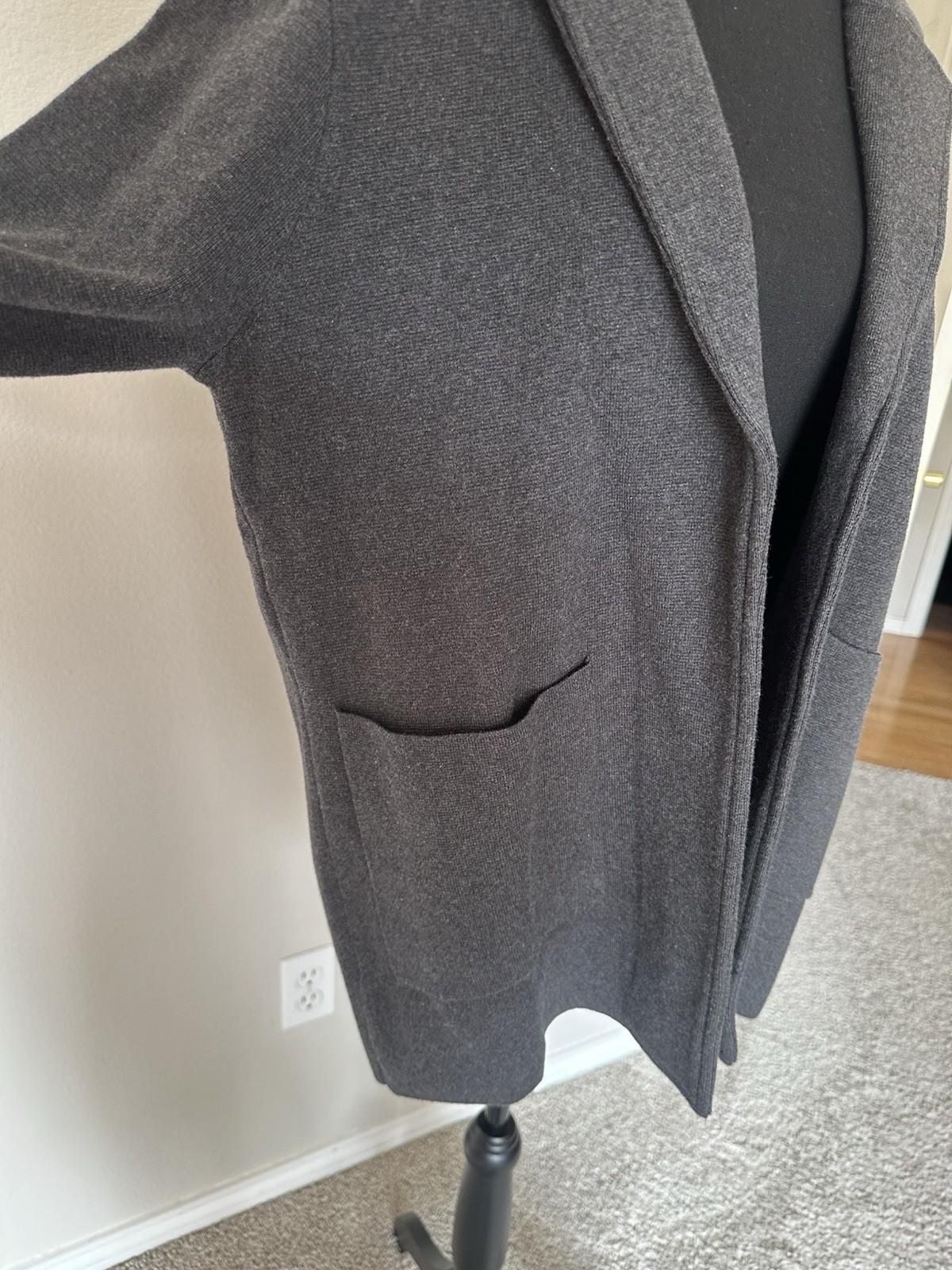 Quince 100% Organic Cotton Knit Blazer Cardigan Gray Open Front Sweater Jacket M