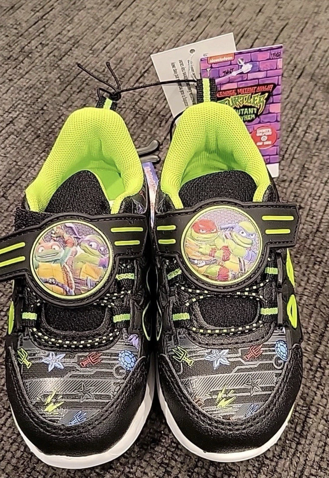 Nickelodeon TMNT Unisex Kids Athletic Sneakers Black/Green Hook & Loop US 8