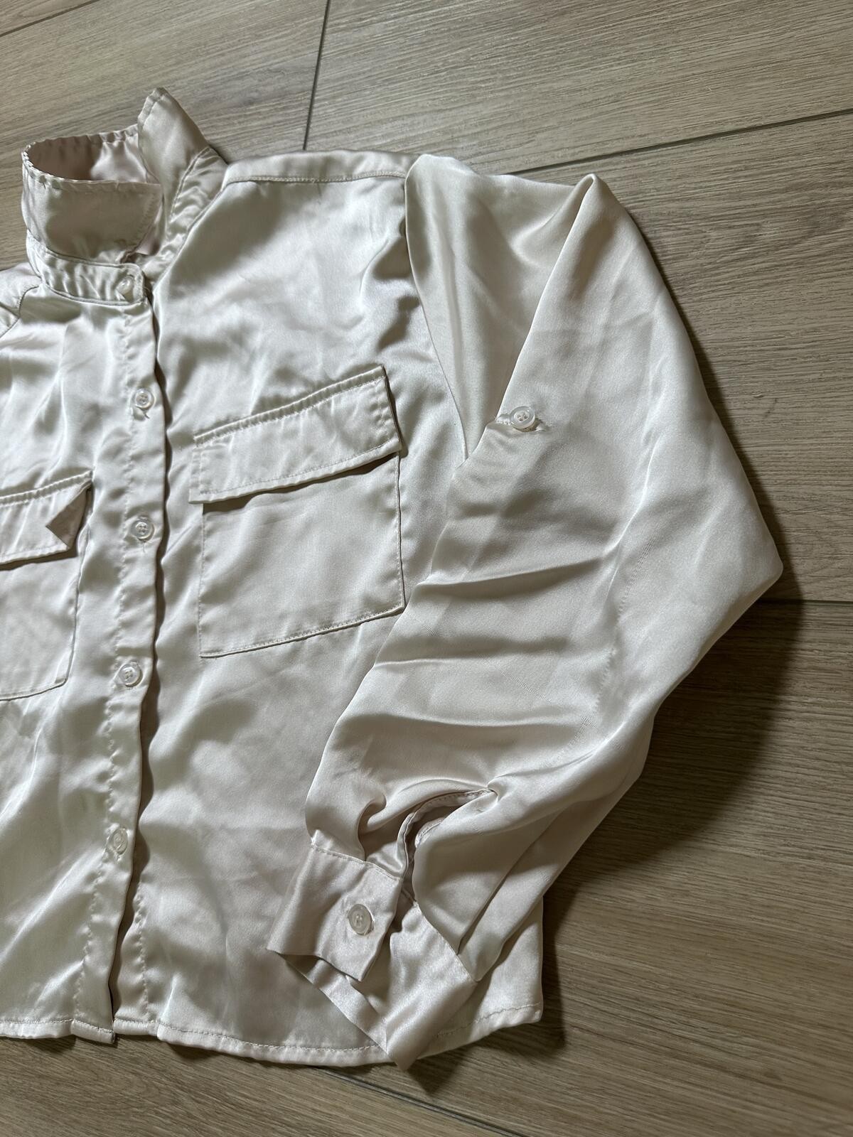 Worthington Satin Button Front Long Sleeve Blouse Cream Women’s S