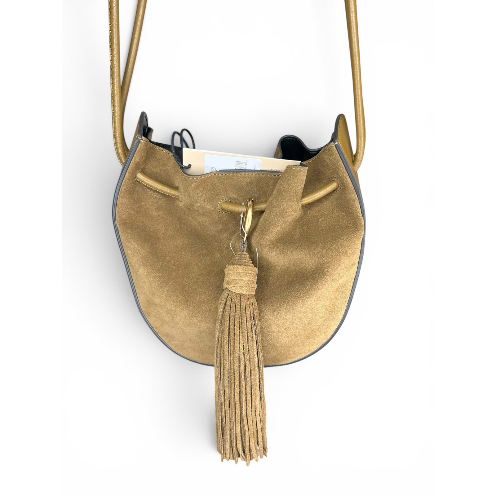 NWT Rebecca Minkoff Lulu Suede Leather Crossbody Bucket Bag Tassel – Military