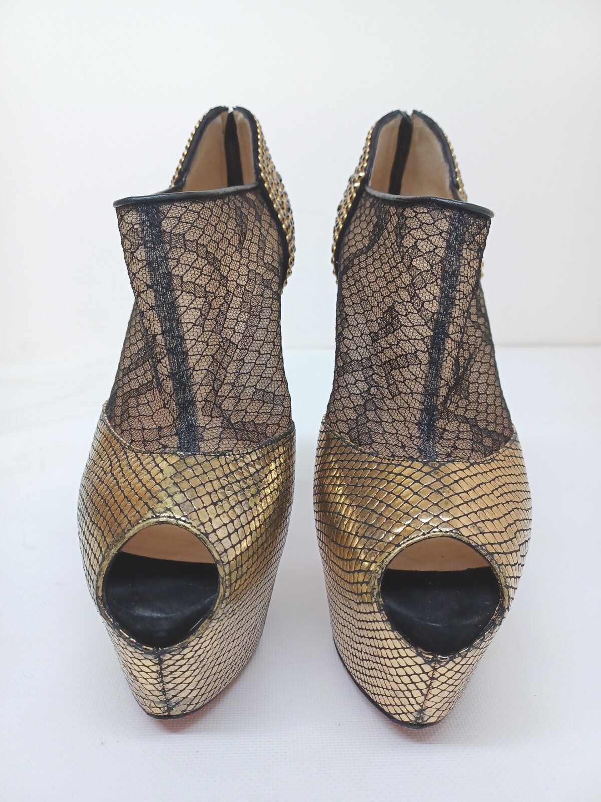 $3600 CHRISTIAN LOUBOUTIN 37 Booties Heels Aeronotoc Strass Platform Gold 160