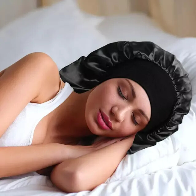 100% Mulberry Silk Lined Sleep Cap Bonnet for Curly Hair and Braid