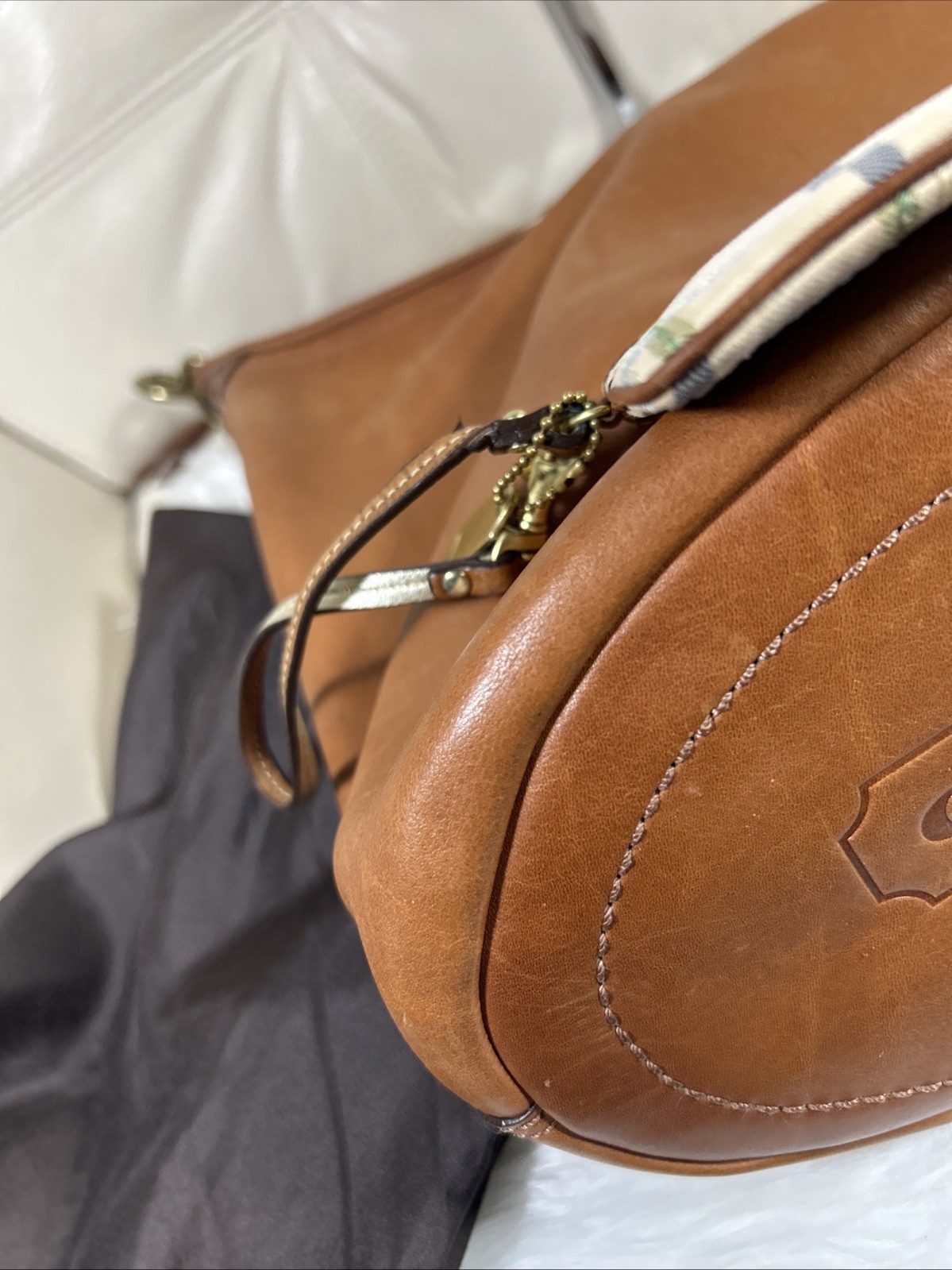 Vintage Coach Bag Bleecker 11423 Wristlet Whiskey Tattersall Duffle Dust Bag!