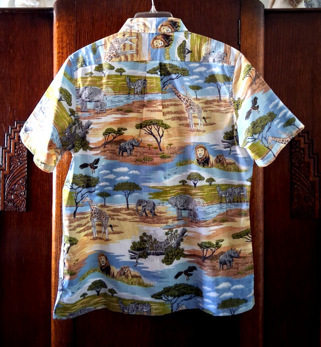 Reyn Spooner Men’s “SAN DIEGO ZOO WILDLIFE AFRICAN SAVANNA ” Classic Fit Sunset