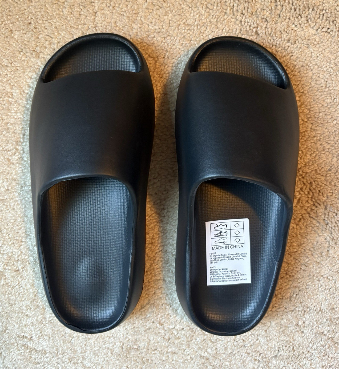 Men’s Black Slip-On Slide Sandals Open Toe Solid Foam Upper US 7.5 EU 40-41
