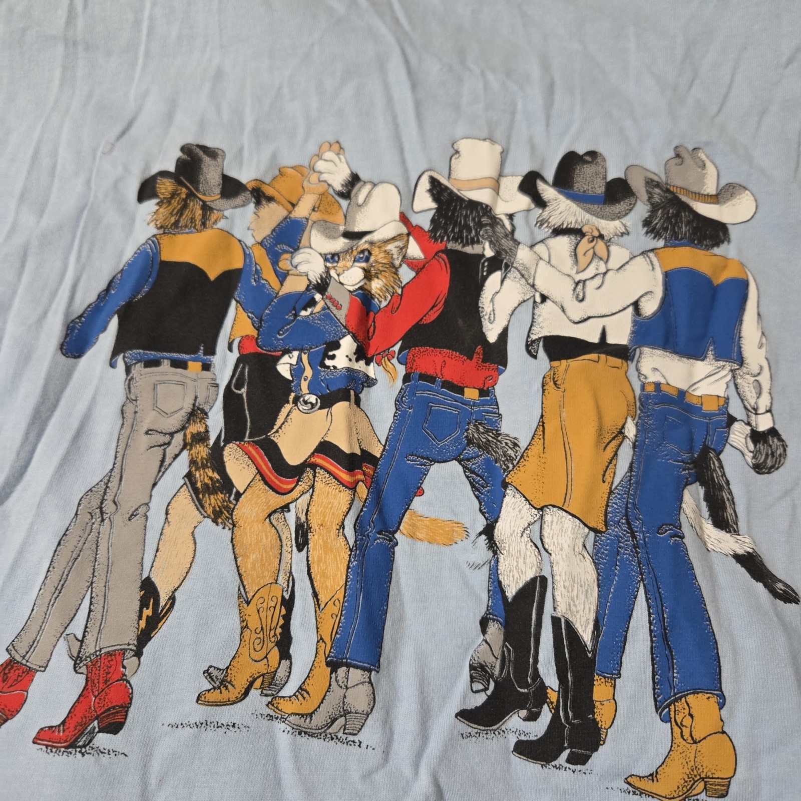 Vintage 90s Cowboy Cats Novelty Shirt Womens XL Western Rodeo Penney Lynn USA