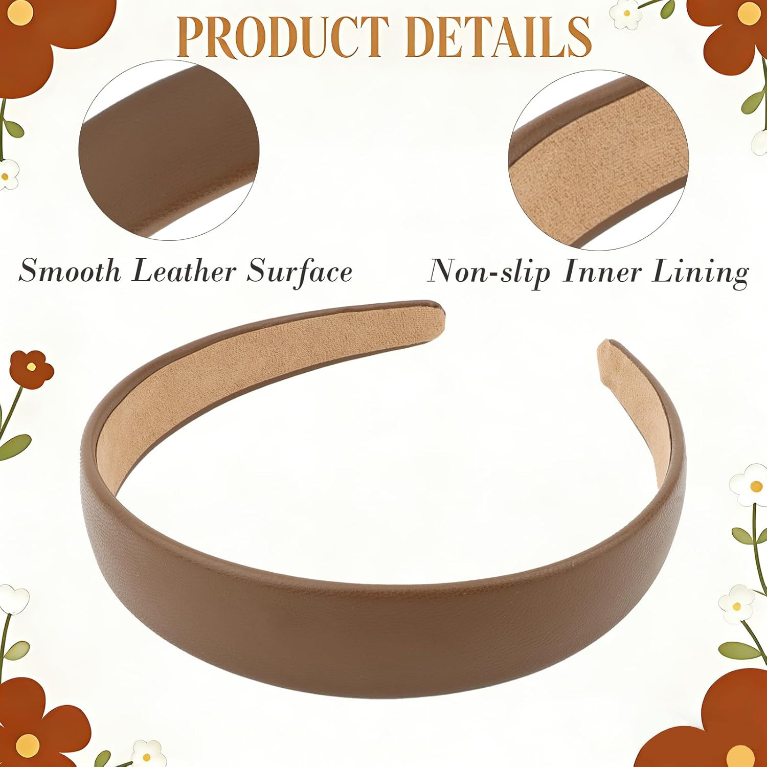 6 PCS Leather Headbands for Women Wide Cute Fashion Padded Headbands Non Slip He