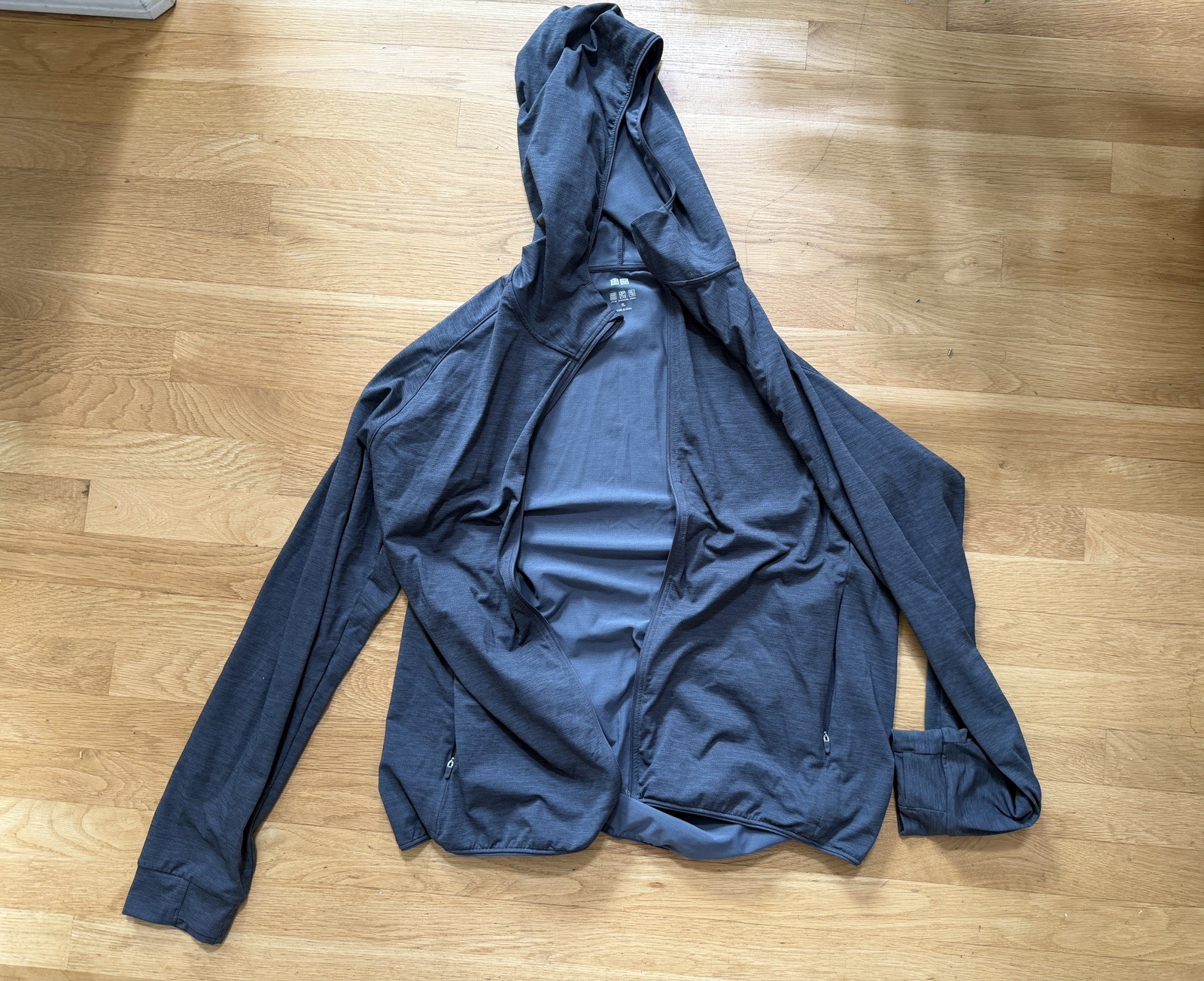 Uniqlo Unisex DRY-EX UV Protection Full-Zip Hoodie Sz L Gray Lightweight Outdoor