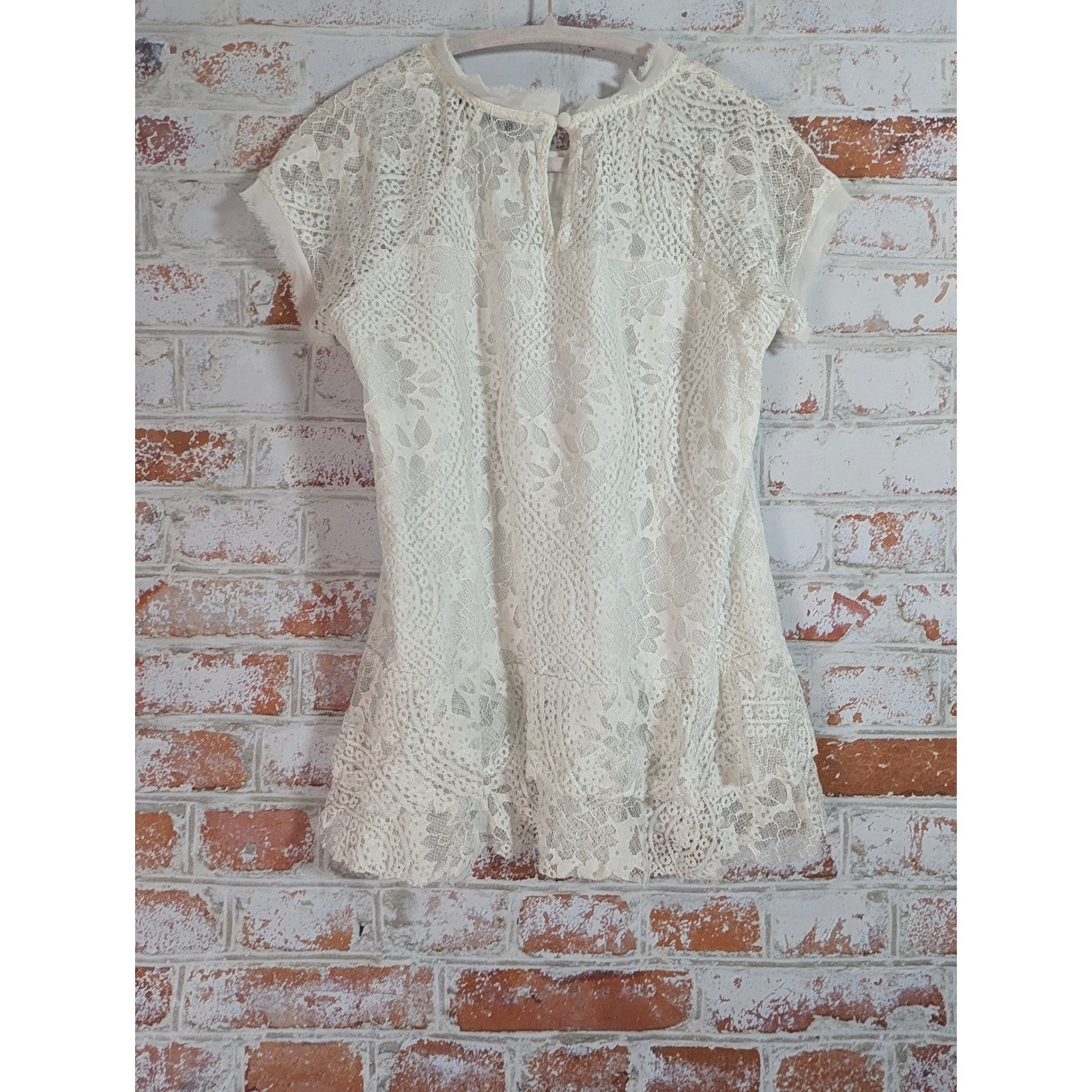 Suzanne Betro Lace Boho Top Womens M Ivory Romantic Peasant Blouse