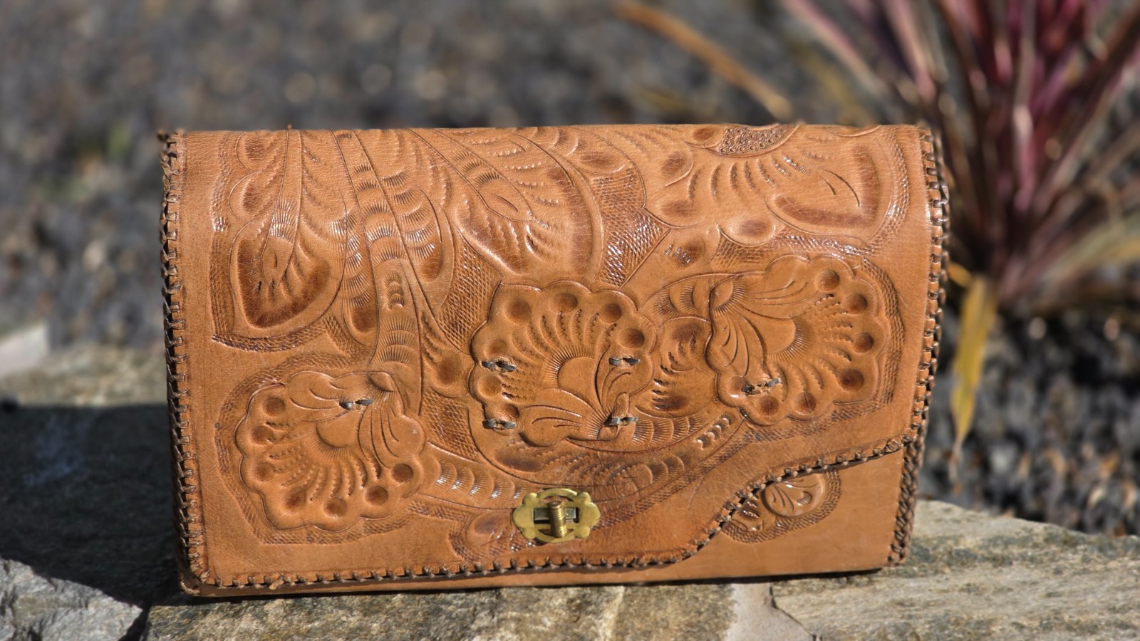 Vintage Reversible brown/white Cowhide & Tooled Leather Western Purse