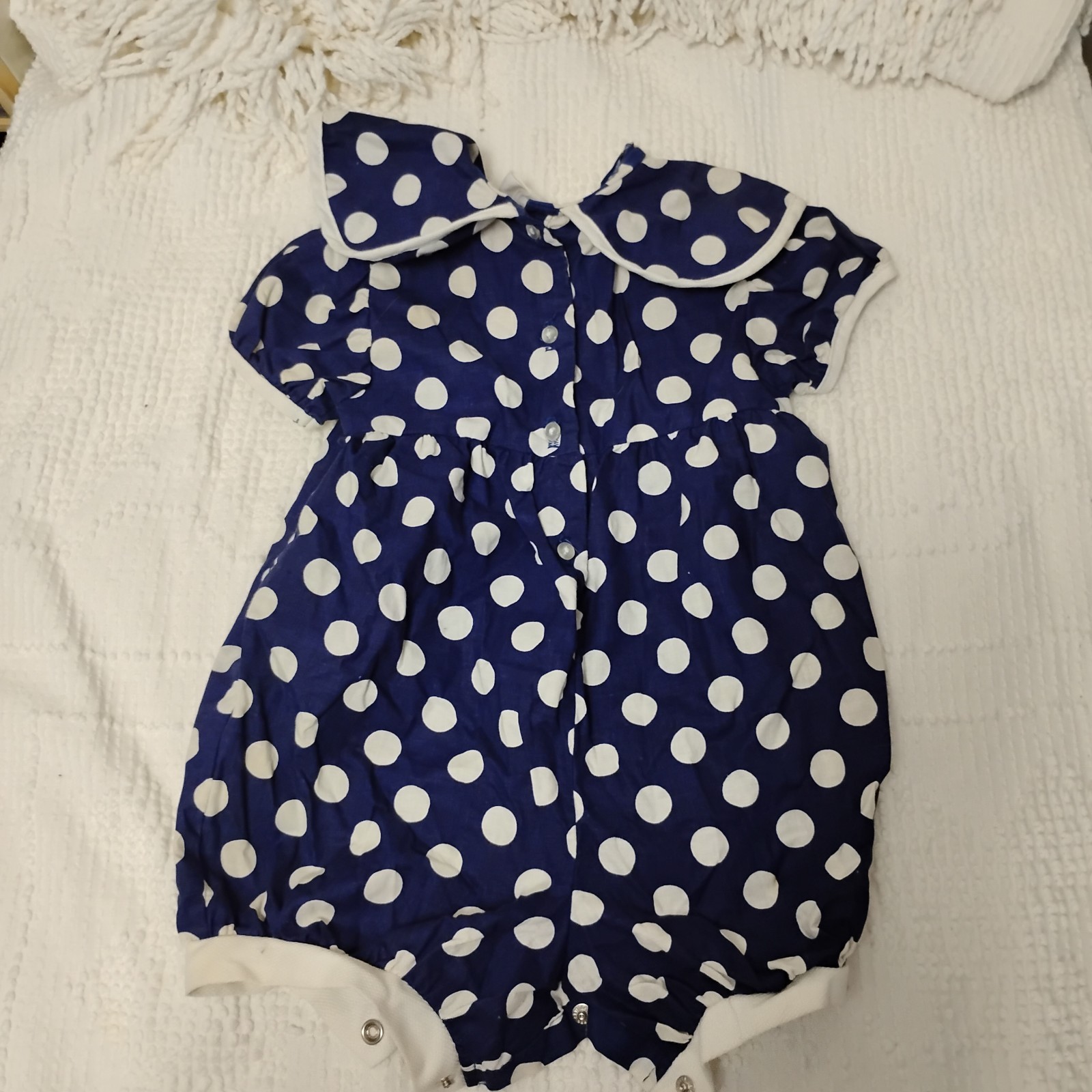 Vintage Blue Polka Dot Roanna Romper 18m Made In The USA