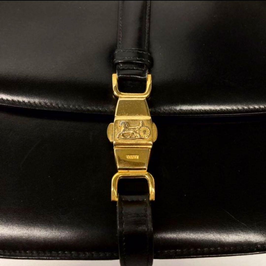 Vintage Celine Shoulder Bag with Horse-Drawn Carriage Hardware Leather Used JP